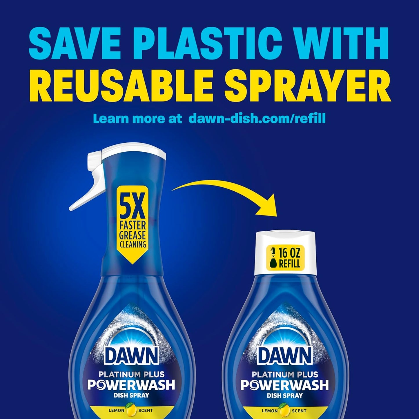 Dawn Powerwash Dish Soap Spray, Fresh Scent, 16oz Starter Kit, 5X Faster Grease Cleanup for Busy Home Office Kitchens