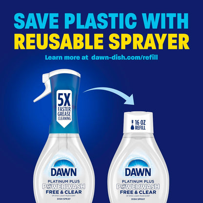 Dawn Powerwash Free & Clear Light Pear Dish Spray for Busy Home Kitchens, Streak-Free Counter and Stovetop Degreaser