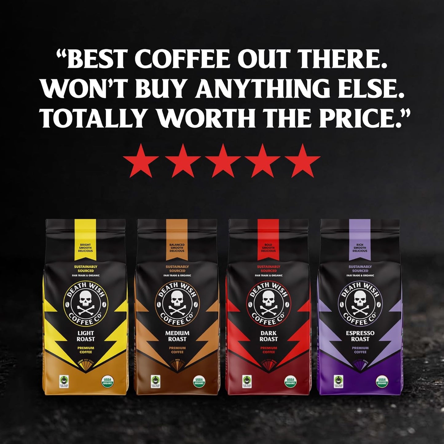 Death Wish Coffee Whole Bean Dark Roast — Home Office Focus Brew for Long Workdays, 16 oz