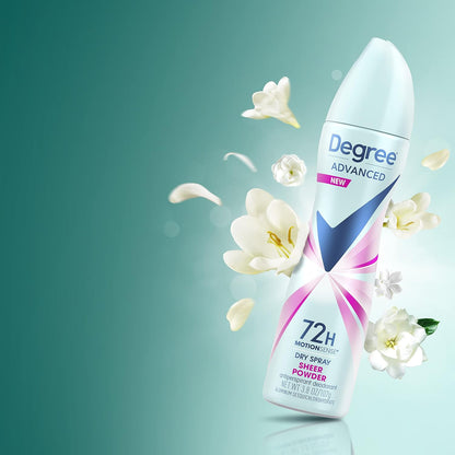 Degree Advanced Dry Spray Antiperspirant – 72-Hour Trail-to-Town Sweat Protection for Outdoor Women, Sheer Powder 3.8 oz Pack of 3