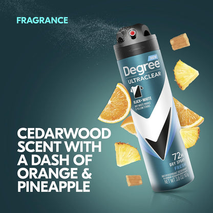 Degree Men Black + White Antiperspirant Spray – Daily Grooming and Self-Care Deodorant, Amber Woody Scent 3-Pack