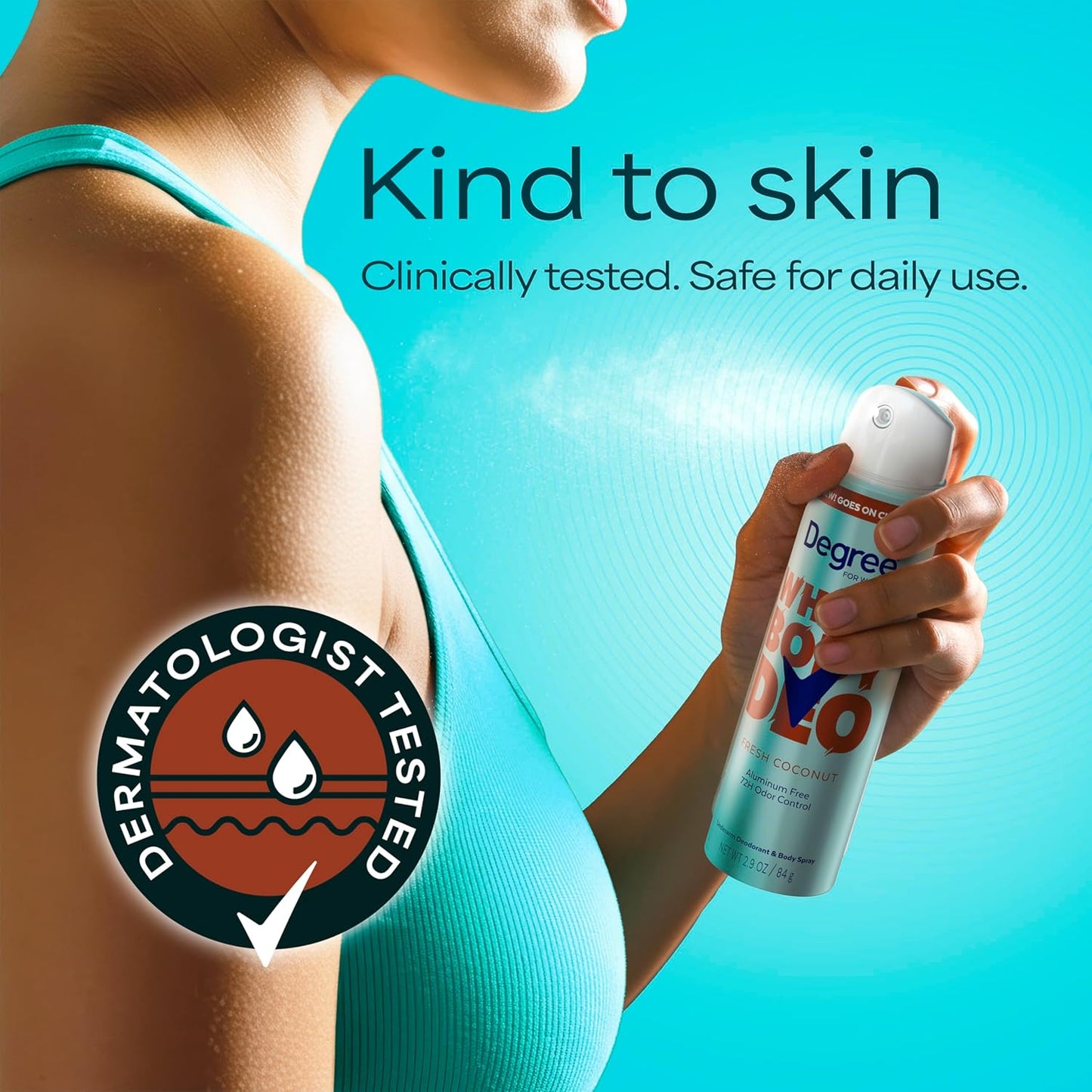 Degree Women Deodorant Spray Fresh Coconut Scent 72H Aluminum Free for Hiking Camping and Trail Days
