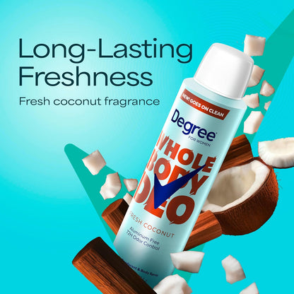 Degree Women Deodorant Spray Fresh Coconut Scent 72H Aluminum Free for Hiking Camping and Trail Days