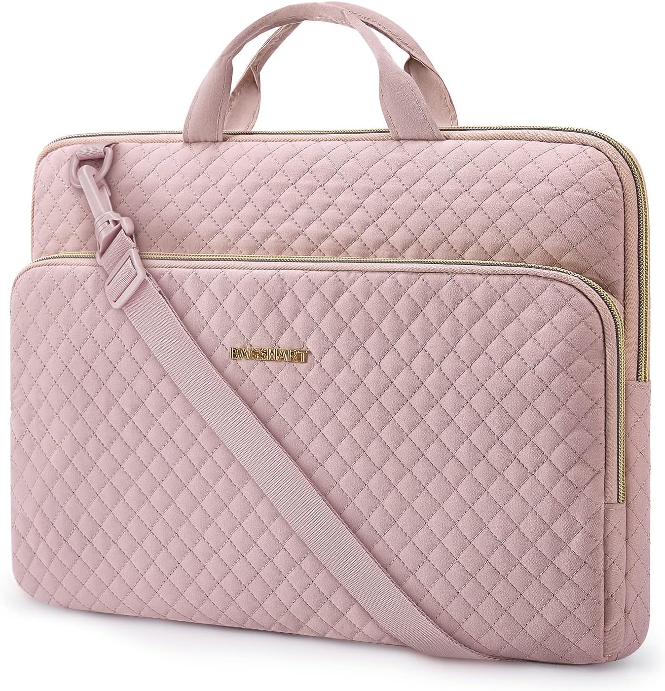 detachable and adjustable shoulder strap that tucks away for a clean handle-bag look