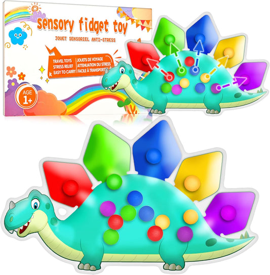 dinosaur-shaped color sorting toy with pushable colorful beads for matching activities