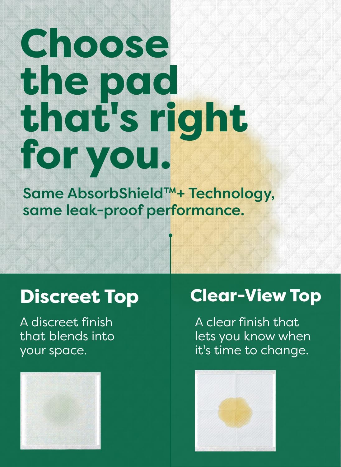 discreet green top surface that conceals messes vs. clear view top for monitoring