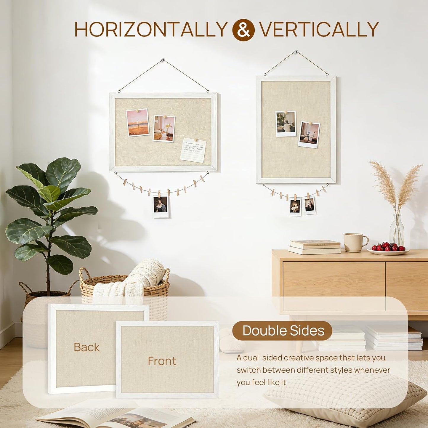 DOLLAR BOSS Double-Sided Linen Bulletin Board – Focus Workspace Pin Board for Deadlines and Priorities