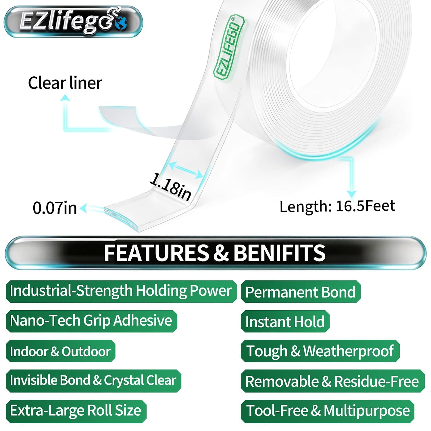 double-sided format (both sides adhesive) in crystal clear 0.07-inch thickness