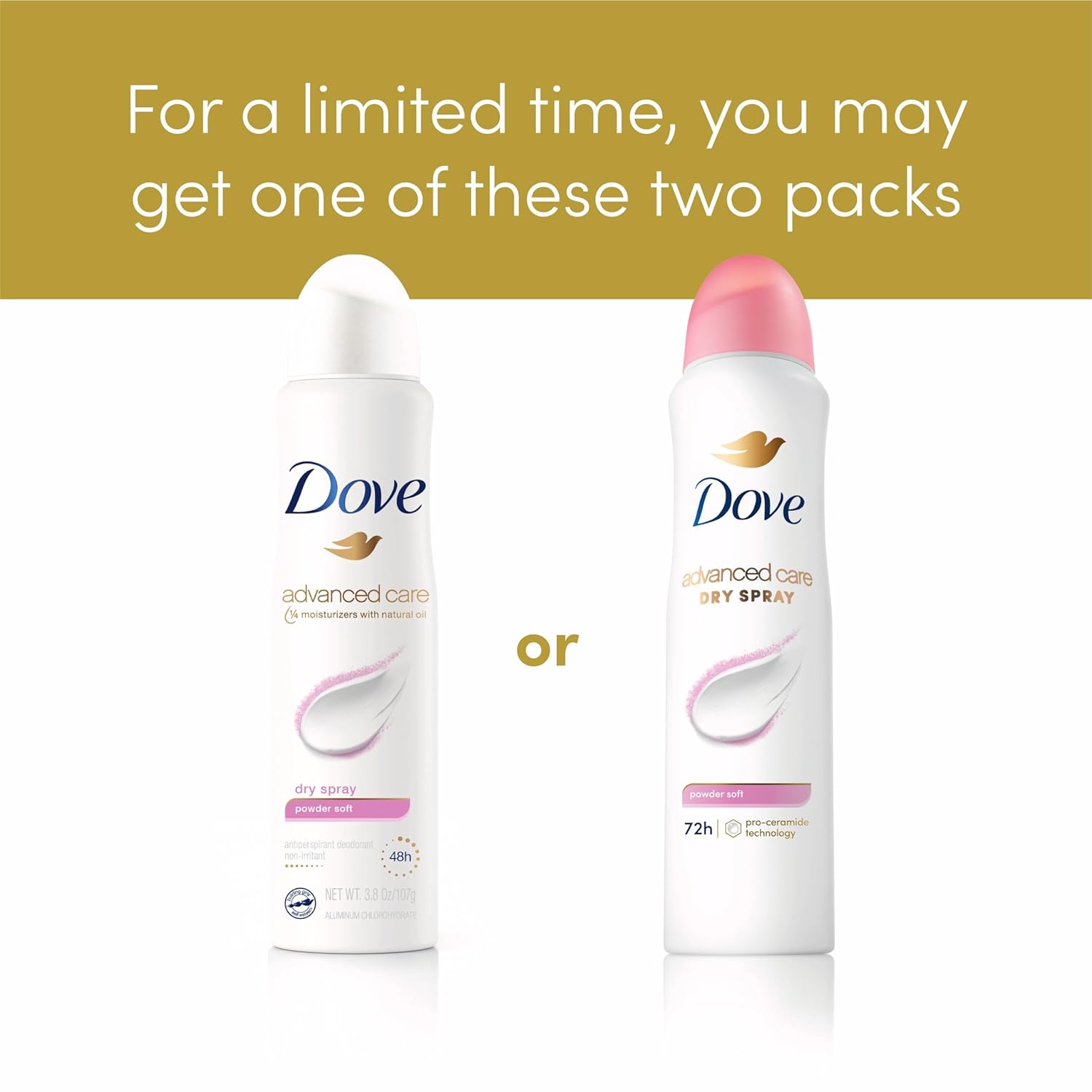 Dove Advanced Care Antiperspirant Deodorant Spray for Women – Wind-Down Bath Ritual with Pro Ceramide Skin Repair and 72 Hour Odor Protection, Powder Soft 3.8 oz