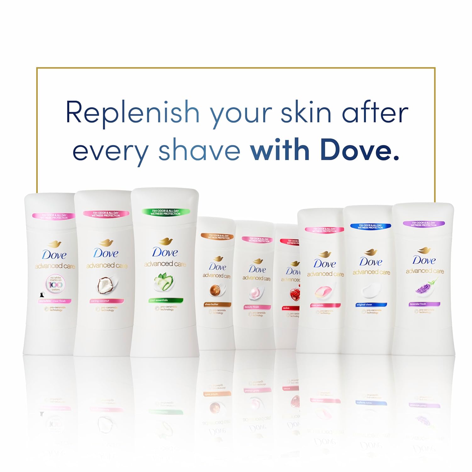 Dove Advanced Care Antiperspirant Stick Sensitive Skin 4 Pack Gentle Pro-Ceramide Formula Safe for Daily Post-Shave Underarm Use