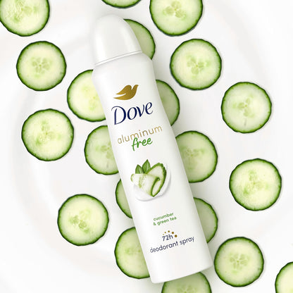 Dove Aluminum Free Deodorant Spray Cucumber & Green Tea Botanical Scent Layering for Women 3 Count 4 oz
