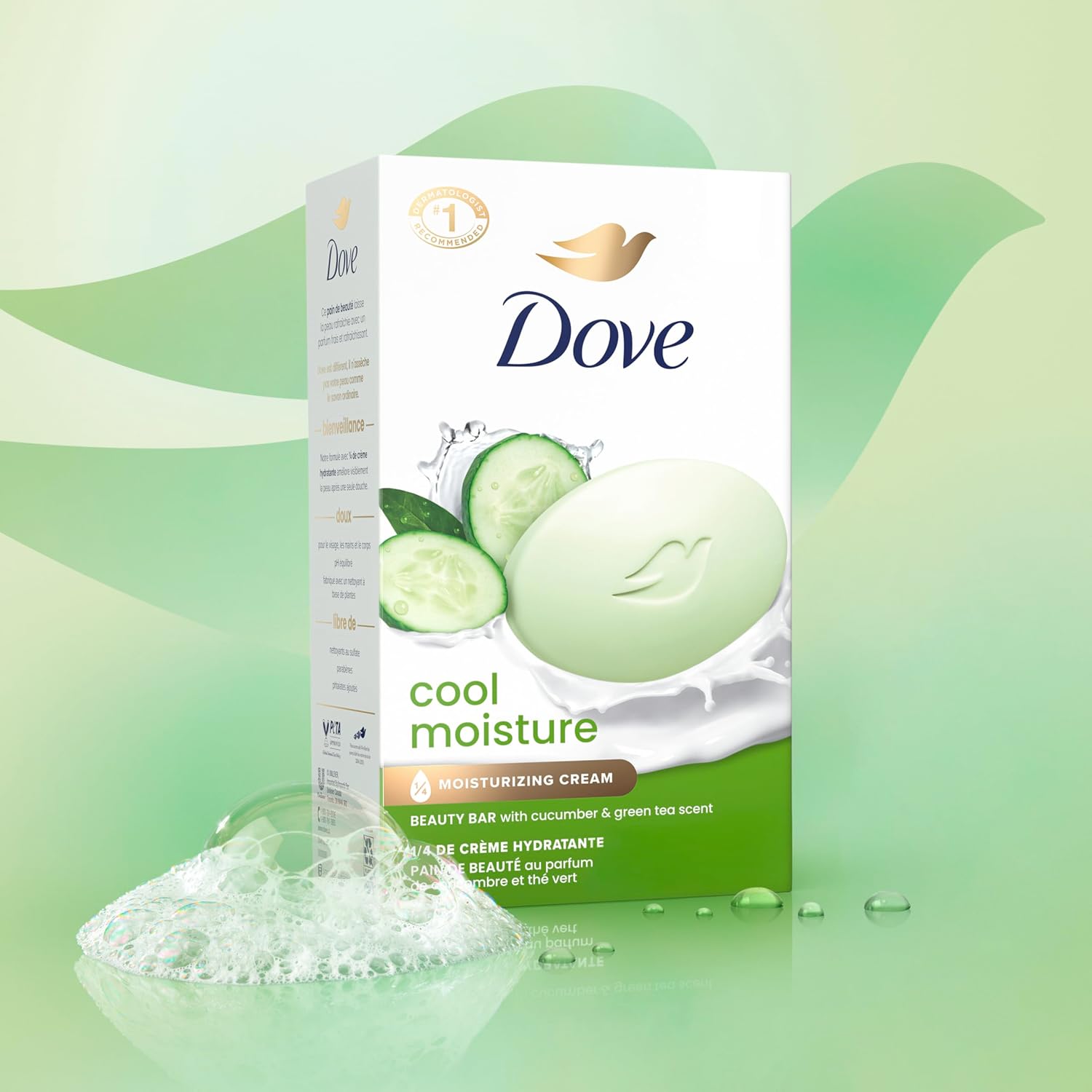 Dove Beauty Bar Cool Moisture Cucumber & Green Tea – Evening Self-Care Bar Soap for Calming Bath Time Ritual