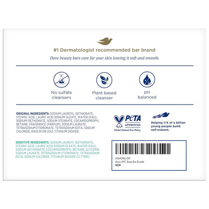 Dove Beauty Bar Variety Pack – Thoughtful Practical Gift for Mom, Spouse, and Teens, Sensitive Skin & Original, 2.6 Oz (Pack of 4)