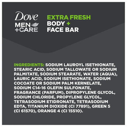 DOVE MEN + CARE 3 in 1 Bar Cleanser Extra Fresh – Travel-Sized Soap Bar for Camping Trips and Gym Bags