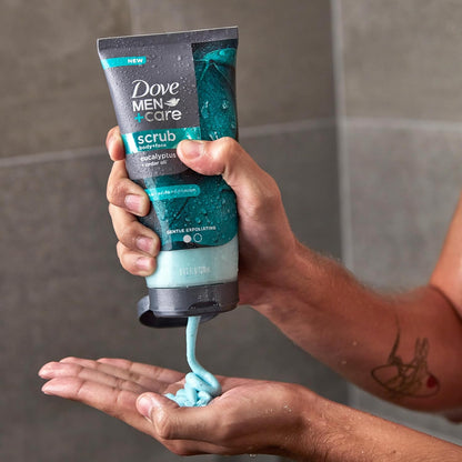 DOVE MEN + CARE Body and Face Scrub Eucalyptus — Spa-Like Shower Ritual Exfoliator for Mindful Nightly Routines