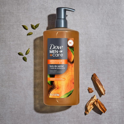 DOVE MEN+ CARE Body Wash – Thoughtful Birthday Gift for Him, Sandalwood & Cardamom Moisturizing Wash 26oz