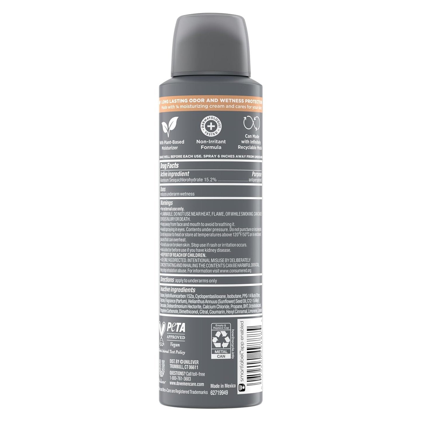 DOVE MEN + CARE Dry Spray Antiperspirant Cedarwood + Tonka 4 Count 72H Protection Plant-Based Moisturizer 3.8 oz – Nightly Grooming Ritual with Warm Woody Scent