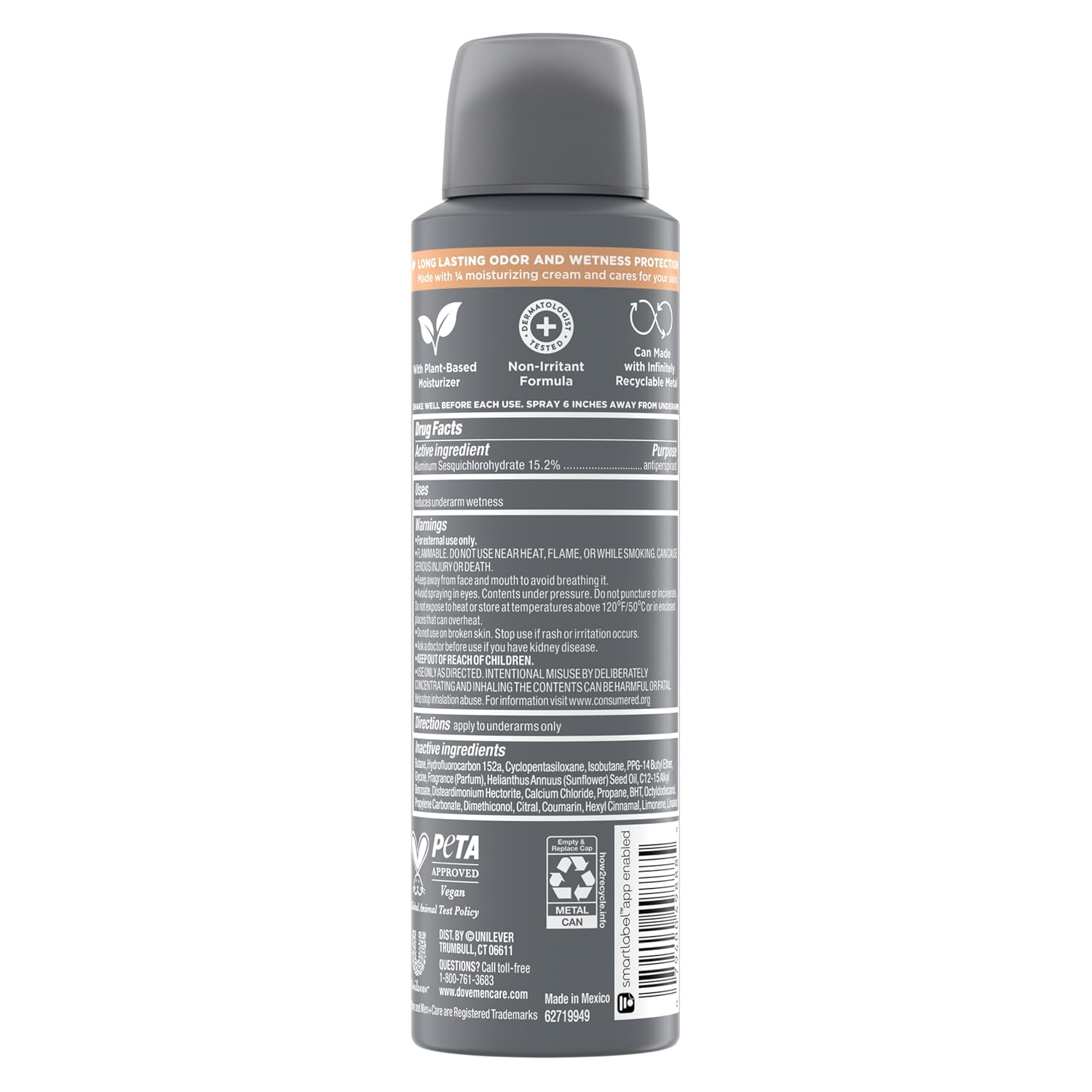 DOVE MEN + CARE Dry Spray Antiperspirant Cedarwood + Tonka 4 Count 72H Protection Plant-Based Moisturizer 3.8 oz – Thoughtful Father's Day Gift for Him