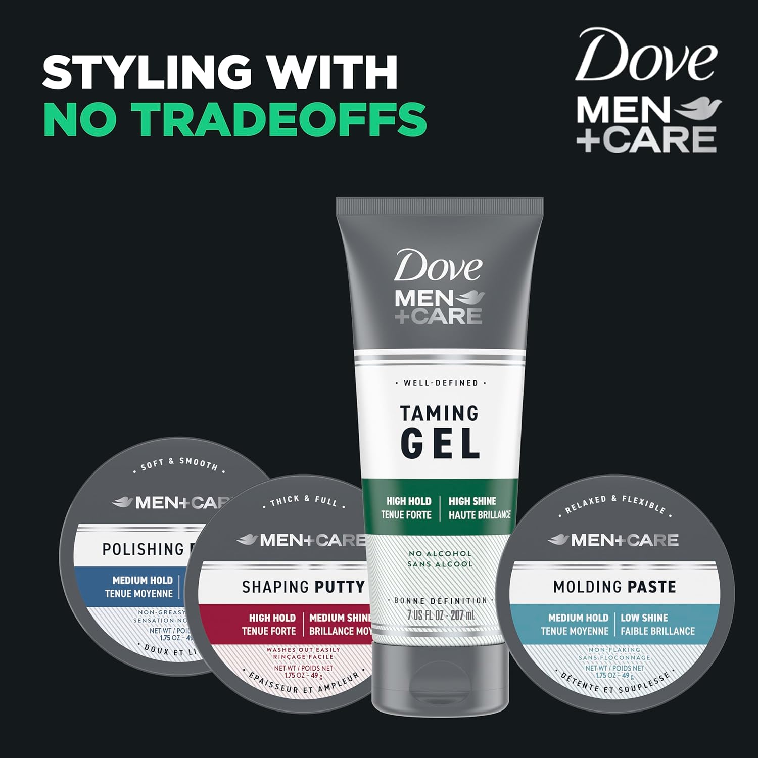 Dove Men+Care Strong Hold Styling Gel – Alcohol-Free Caffeine Grooming Ritual for Sensitive Scalps, 7 oz 3-Pack