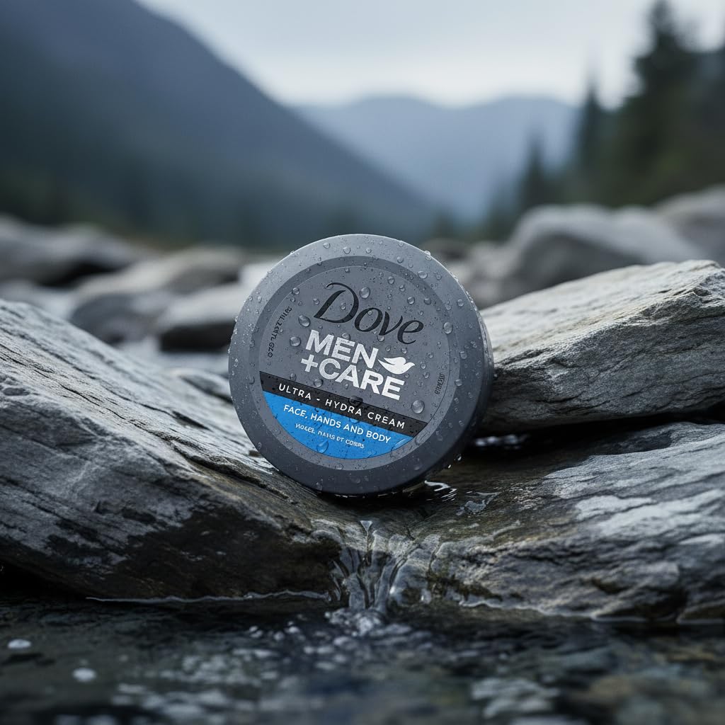 Dove Men+Care Ultra Hydra Cream – One-Jar Simplification for His Bathroom, 4-Pack of 2.53 Oz Jars