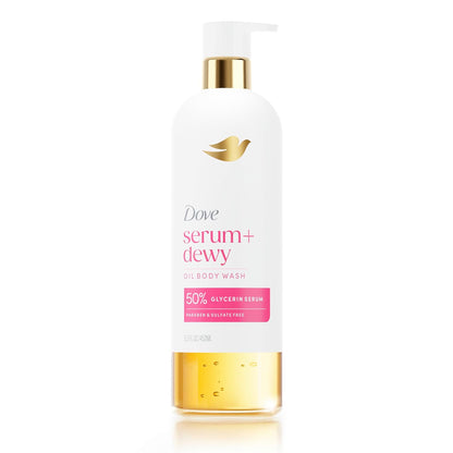 Dove Serum+ Geranium & Coconut Shower Oil – Scented Hydrating Body Wash for Meditation and Yoga Spaces, 15.3 fl oz