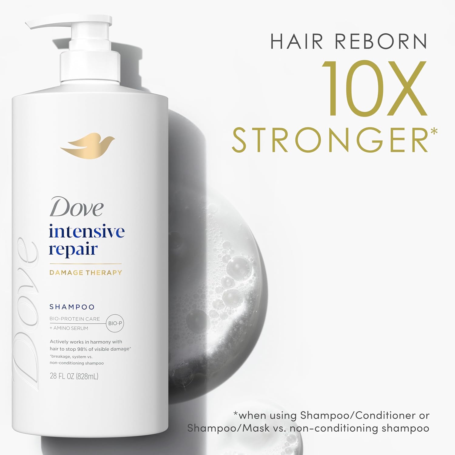 Dove Shampoo Intensive Repair for Damaged Hair – Nightly Self-Care Shampoo for Color-Treated Strands, Bathroom Vanity Essential
