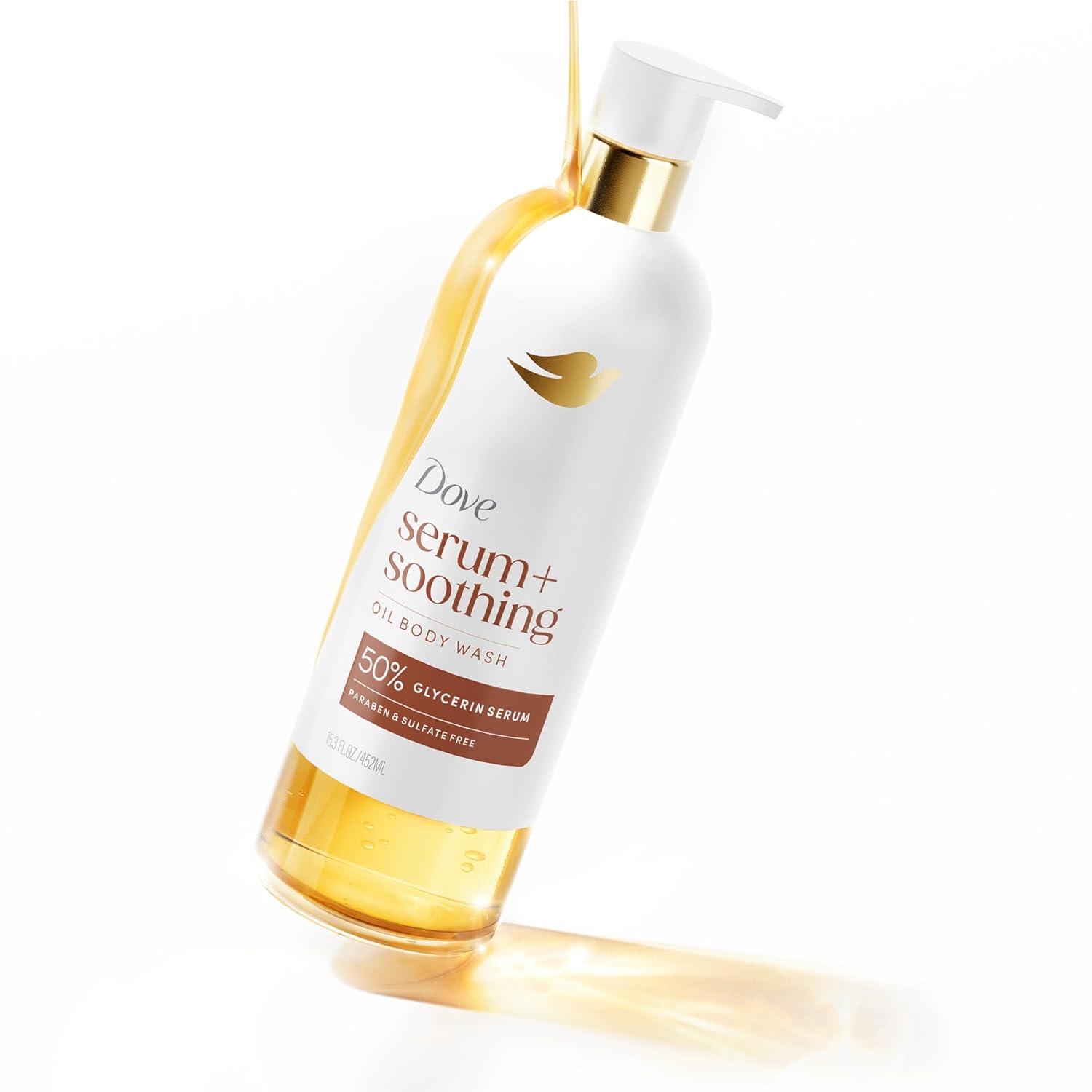 Dove Shower Oil Body Wash with Glycerin Serum, Almond Oil & Sandalwood – Nightly Wind-Down Shower Ritual for Dehydrated Skin, 15.3 fl oz