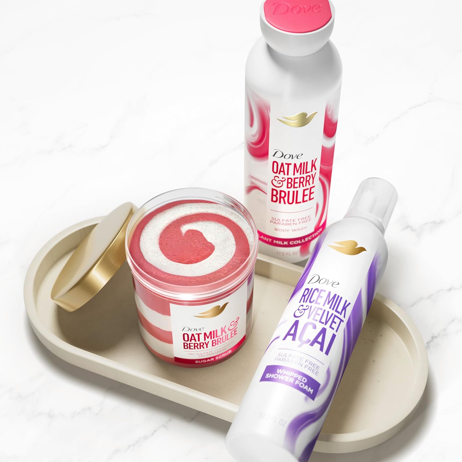Dove Sugar Scrub Oat Milk & Berry Brûlée – Aromatic Shower Exfoliation for Mood-Boosting Self-Care