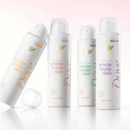 Dove Whole Body Deodorant Raspberry & Rose Travel-Size Spray for Camping, Patio Days, and Hiking Trips