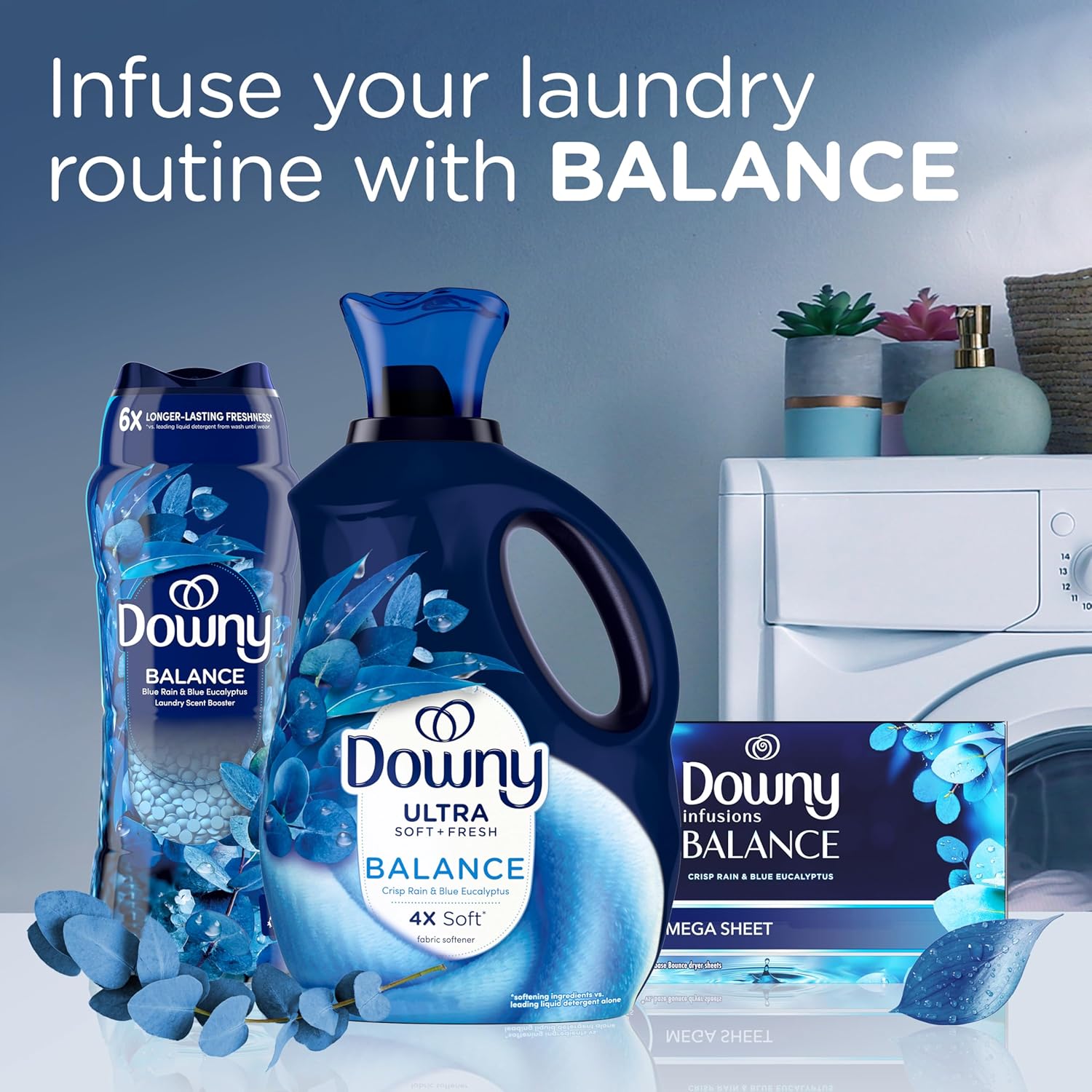 Downy Balance In-Wash Scent Booster Beads – Rain & Blue Eucalyptus Aroma for Yoga Room Linens, 6x Longer-Lasting Freshness