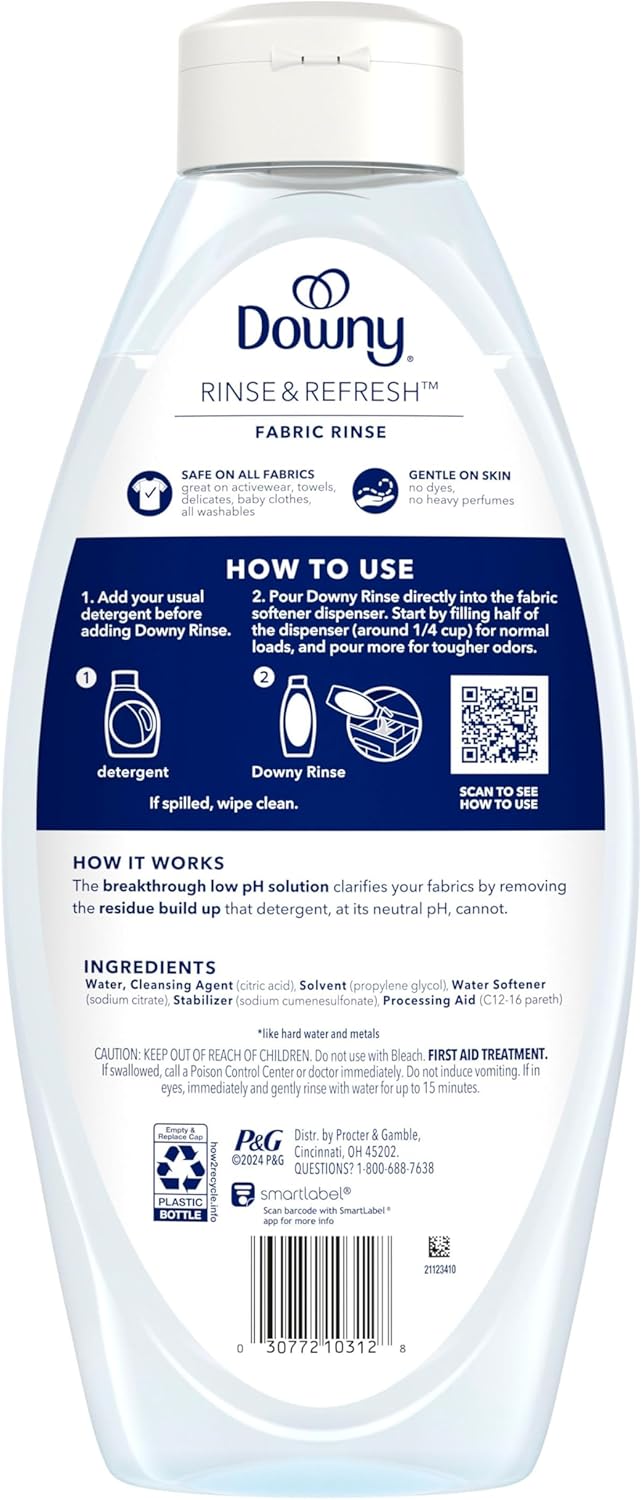 Downy Free & Gentle Rinse Laundry Odor Remover for Baby Clothes and Cloth Diapers, Scent-Free Laundry Odor Remover and Fabric Softener