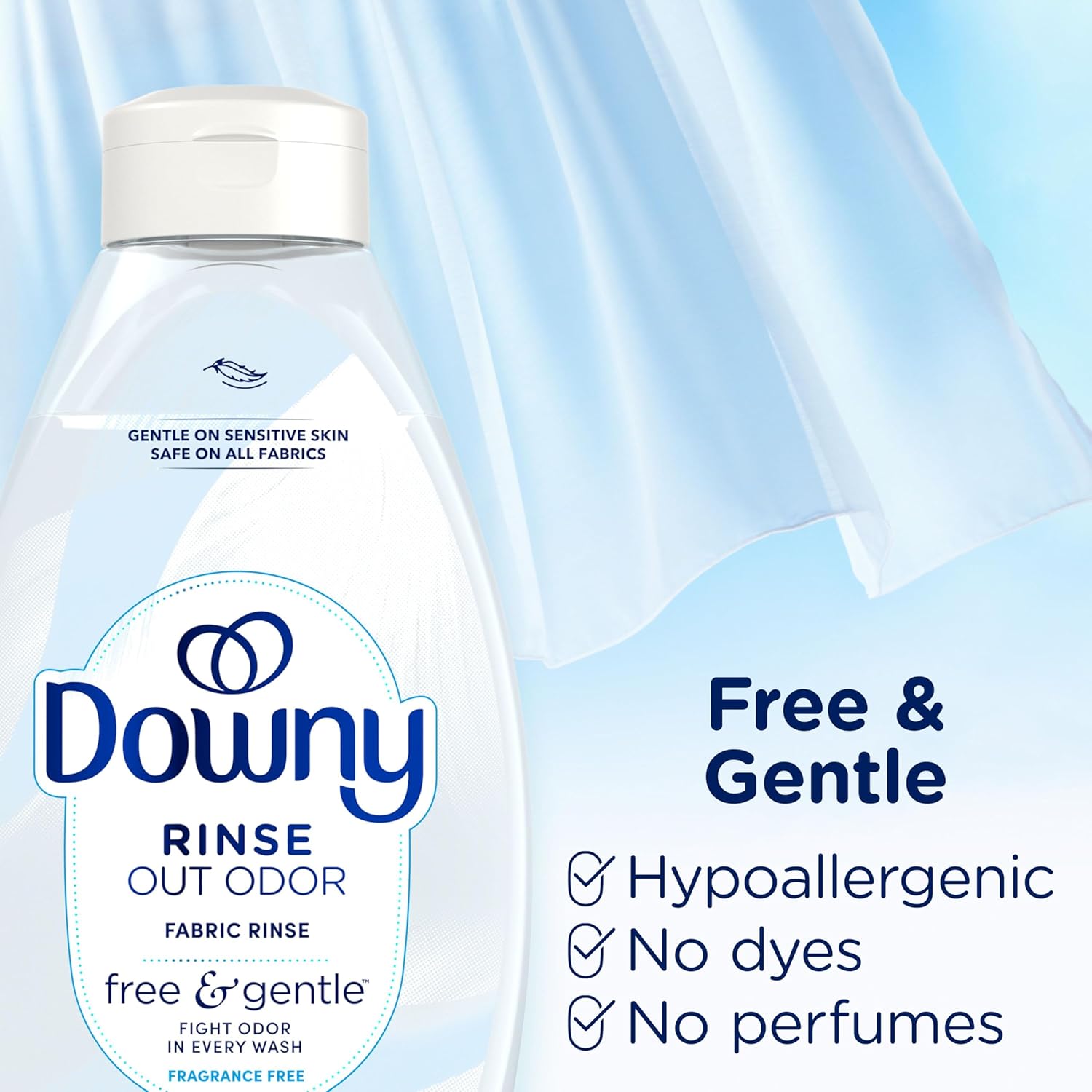 Downy Free & Gentle Rinse Laundry Odor Remover for Baby Clothes and Cloth Diapers, Scent-Free Laundry Odor Remover and Fabric Softener