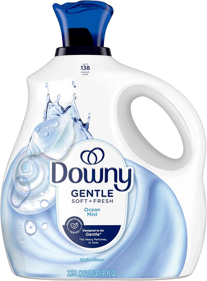 Downy Gentle Soft + Fresh Fabric Softener Liquid, Ocean Mist Scent – Baby Safe Laundry Softener for Nursery Clothes and Crib Sheets