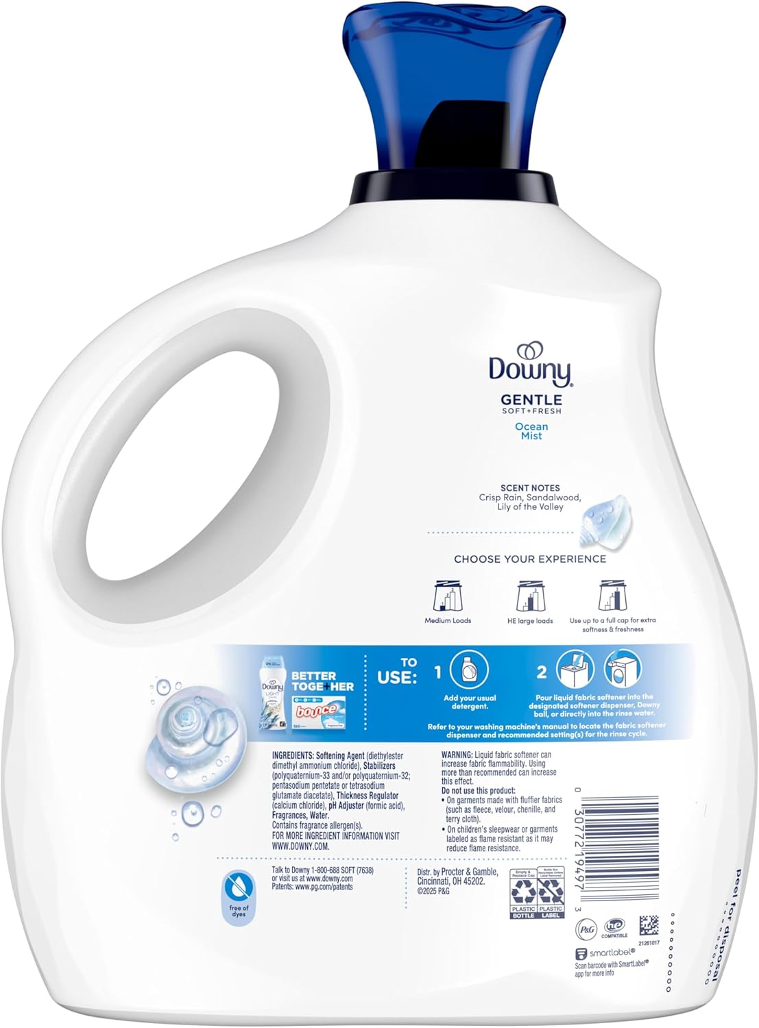 Downy Gentle Soft + Fresh Fabric Softener Liquid, Ocean Mist Scent – Baby Safe Laundry Softener for Nursery Clothes and Crib Sheets