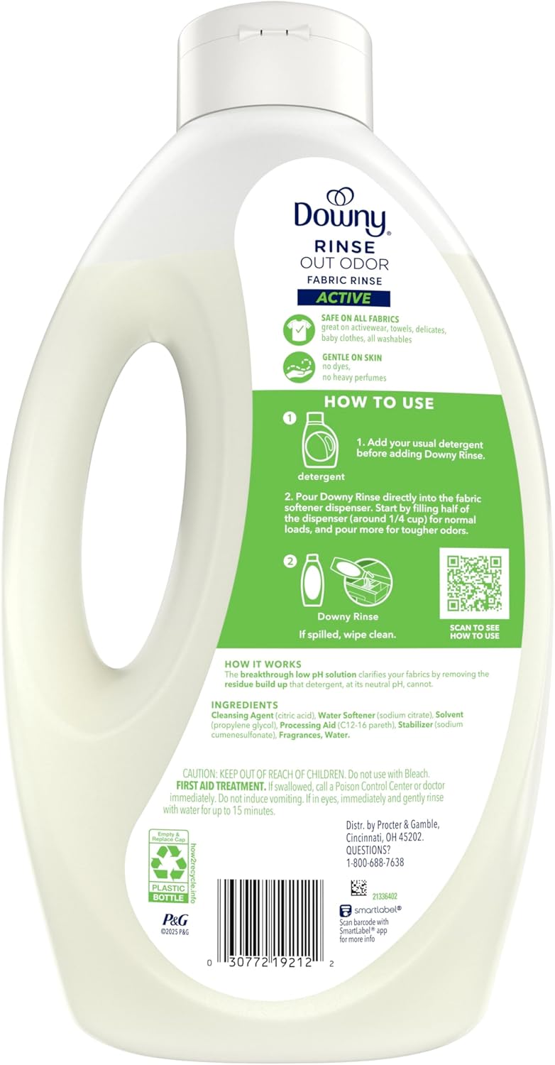 Downy Rinse Laundry Odor Remover, Active Fresh Scent – Gentle Nursery Laundry Care for Baby Clothes and Bibs