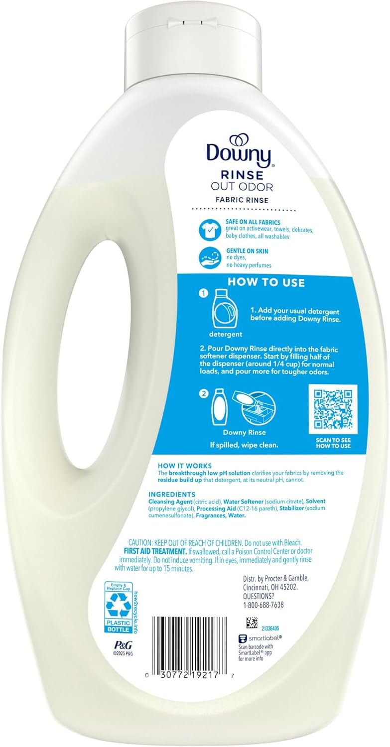 Downy Rinse Laundry Odor Remover Ocean Mist 62 oz – Baby-Safe Odor Removal for Nursery Laundry