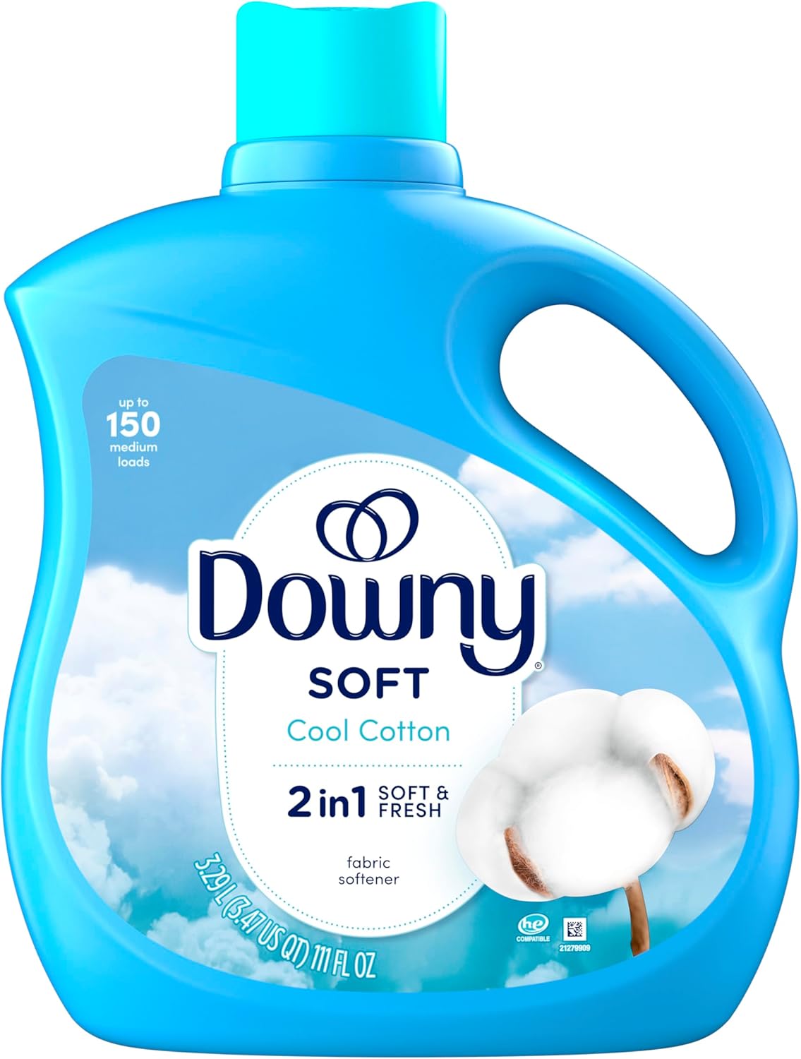 Downy Soft 2 in 1 Fabric Softener Liquid Cool Cotton, 150 Loads, Hotel-Style Bedding and Guest Room Linen Freshener with Lasting Scent