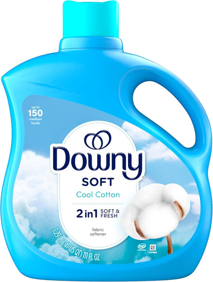 Downy Soft 2 in 1 Fabric Softener Liquid Cool Cotton, 150 Loads, Hotel-Style Bedding and Guest Room Linen Freshener with Lasting Scent