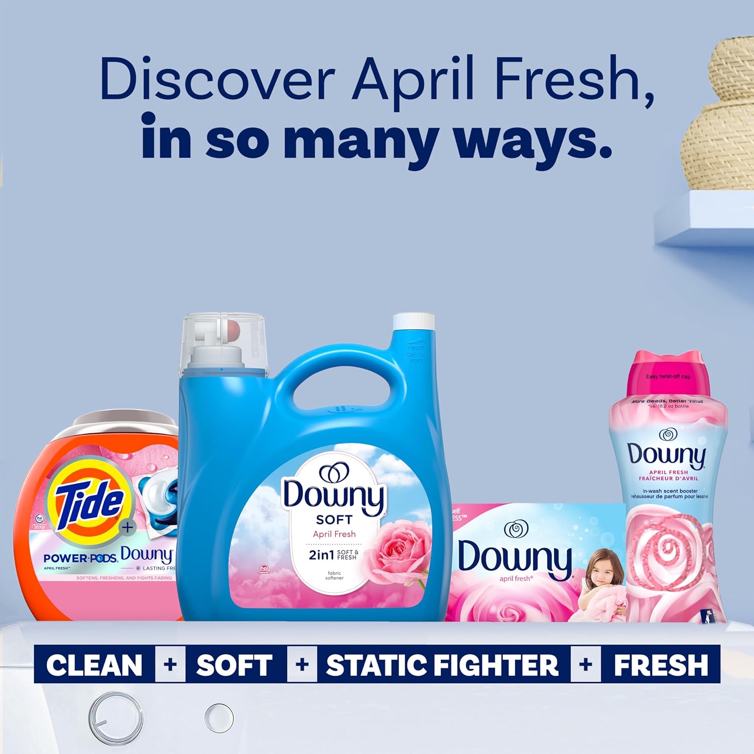 Downy Soft Fabric Conditioner April Fresh, 111 fl oz, Intentional Living Laundry Softener for Neutral Bedroom and Simplified Storage