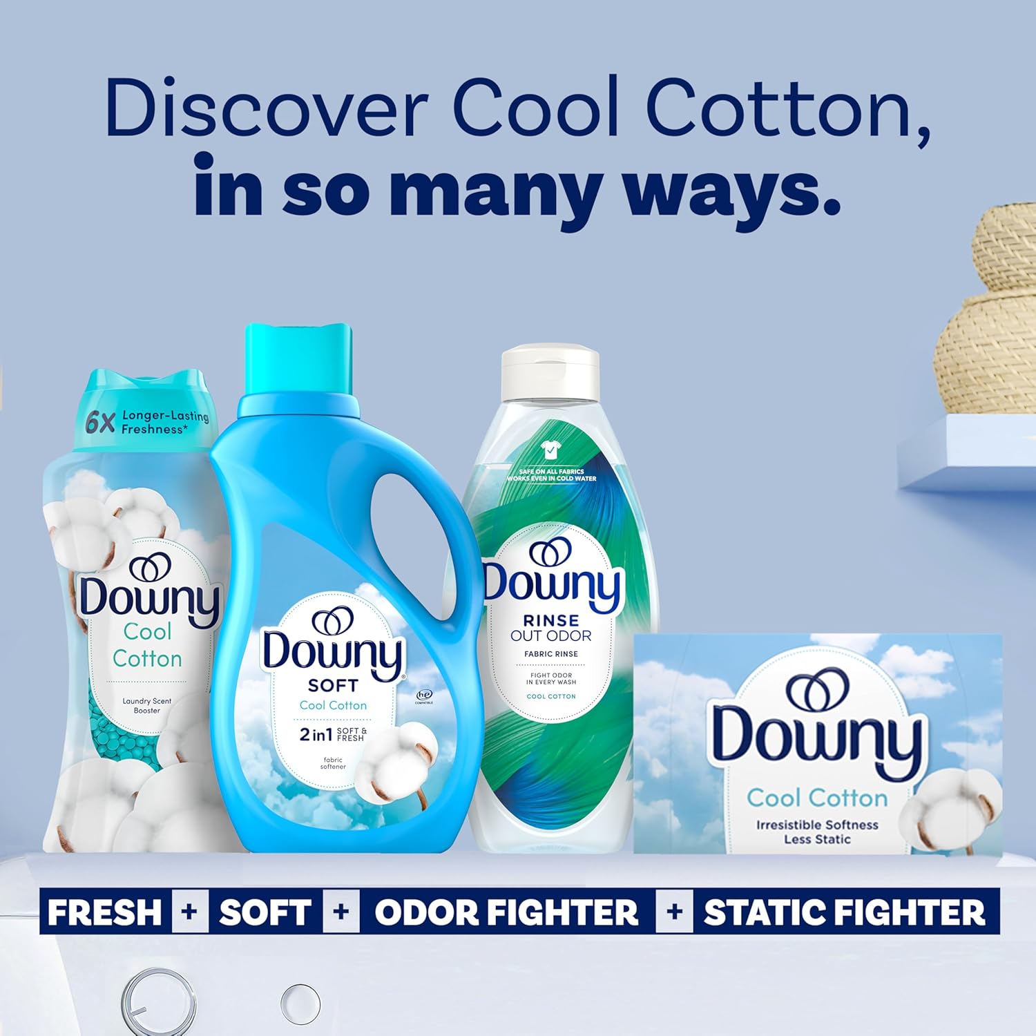 Downy Soft Fabric Softener, 2 in 1 Soft and Fresh Liquid Cool Cotton, Self-Care Laundry Ritual for Sensitive Skin and Calming Bedtime Routine