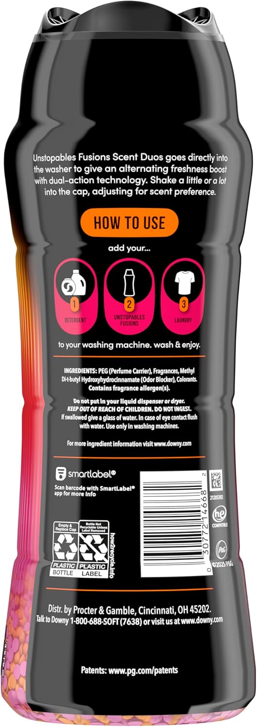 Downy Unstopables Fusions Scent Duo Beads Sunset & Citrus Personal Care Laundry Freshener for Wind-Down Bath Towels and Sleepwear