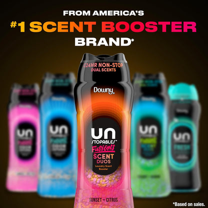 Downy Unstopables Fusions Scent Duo Beads Sunset & Citrus Personal Care Laundry Freshener for Wind-Down Bath Towels and Sleepwear