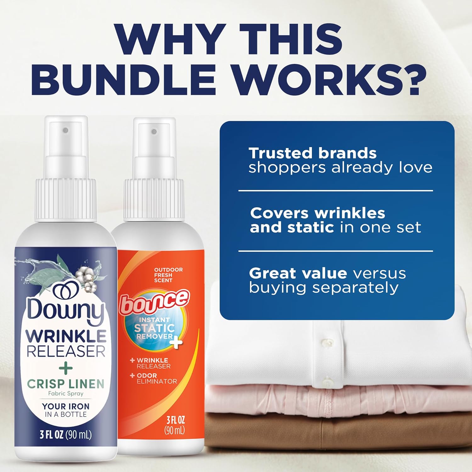 Downy Wrinkle Release Spray Bundle – Office Ready Touch-Up, Fast Wrinkle Fix for Busy Professionals