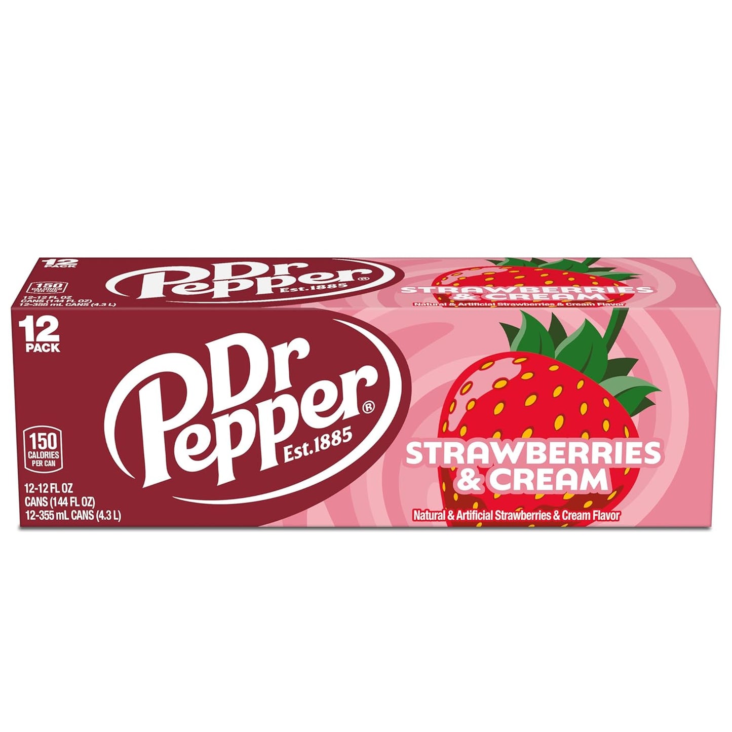 Dr Pepper Strawberries and Cream Soda 12-Pack – Portable Cans for Picnics, Camping, and Backyard Dining