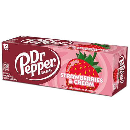 Dr Pepper Strawberries and Cream Soda 12-Pack – Portable Cans for Picnics, Camping, and Backyard Dining