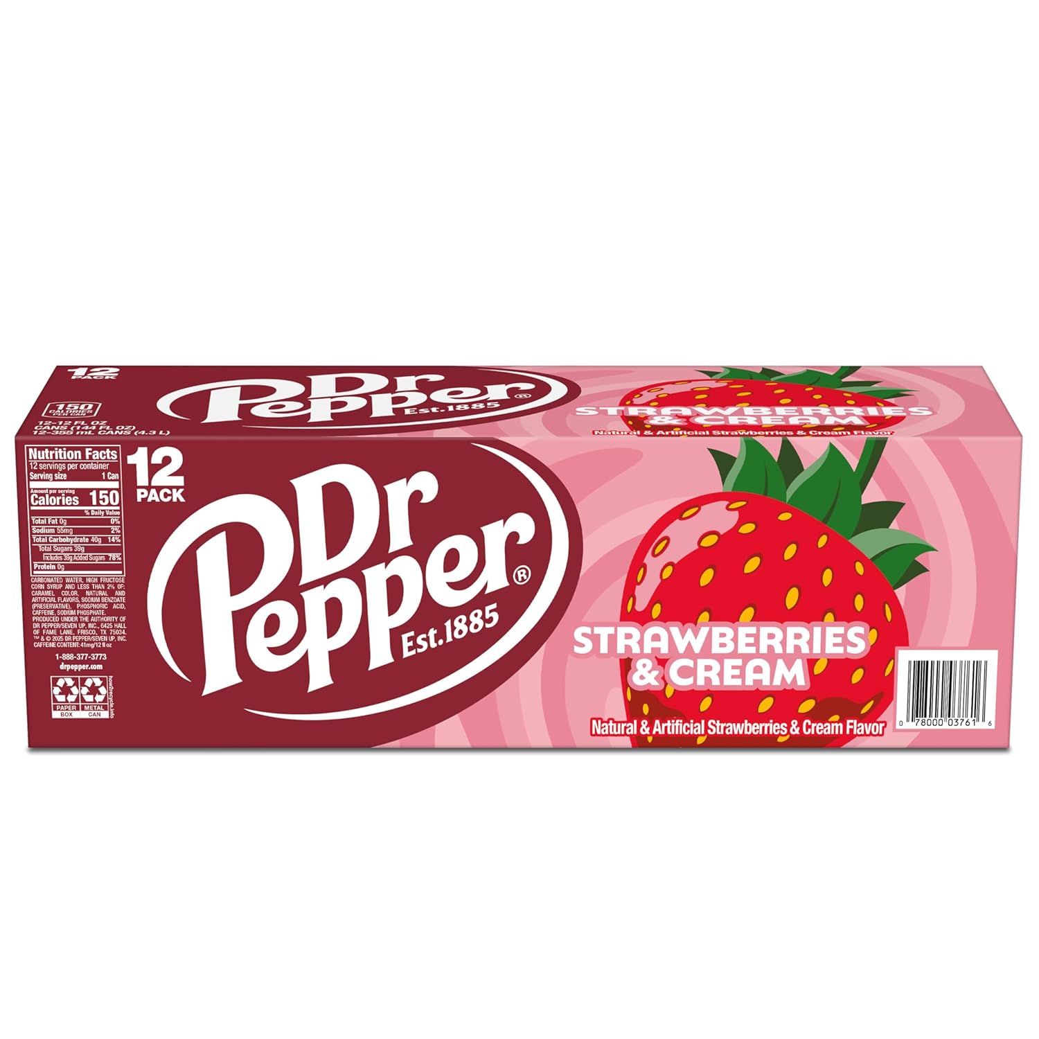 Dr Pepper Strawberries and Cream Soda 12-Pack – Portable Cans for Picnics, Camping, and Backyard Dining