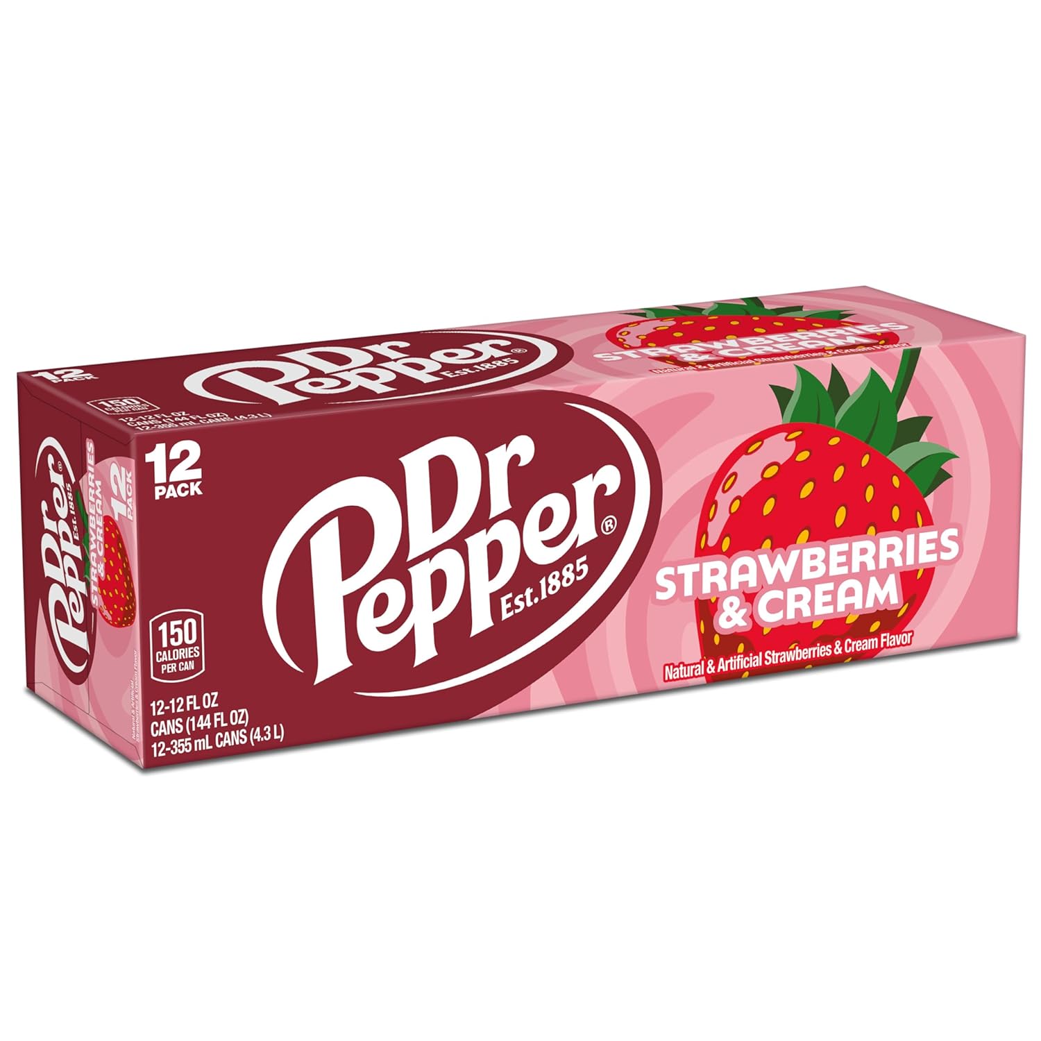 Dr Pepper Strawberries and Cream Soda 12-Pack – Portable Cans for Picnics, Camping, and Backyard Dining