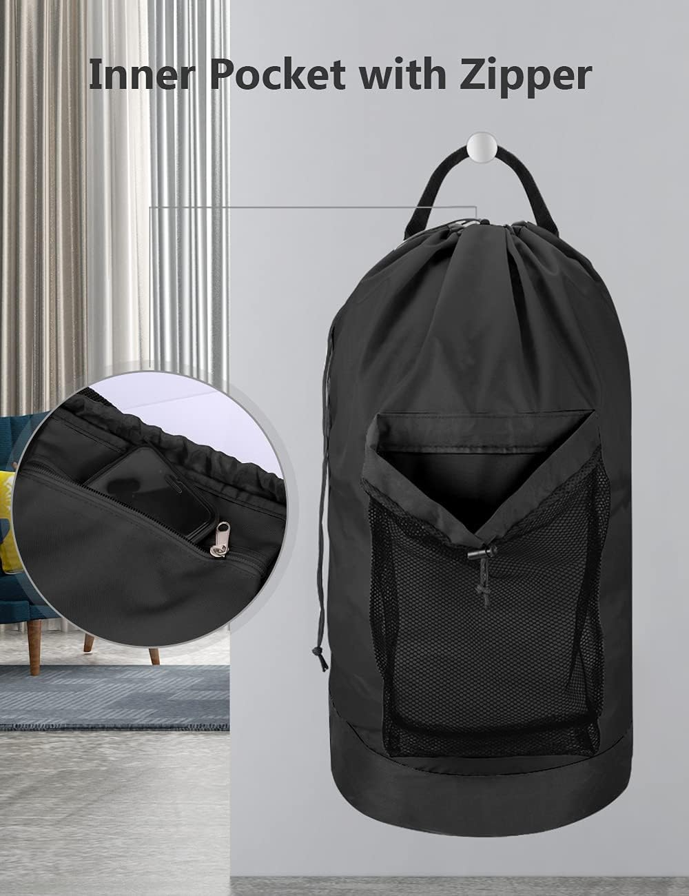 drawstring closure with cord lock to secure full loads
