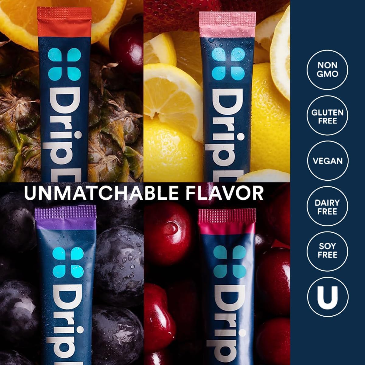 DripDrop Hydration - Juicy Variety Electrolyte Powder Packets - Daily Clean-Ingredient Hydration for Home Office and Kitchen Counter Routines