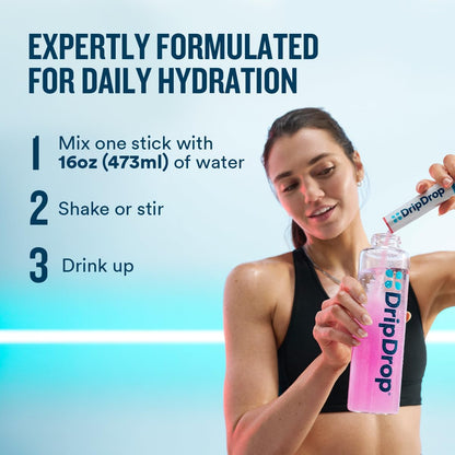 DripDrop Zero Sugar Plus - Sugar Free Electrolyte Powder Sticks for Clean-Label Wellness Routines, Daily Vitamin Hydration